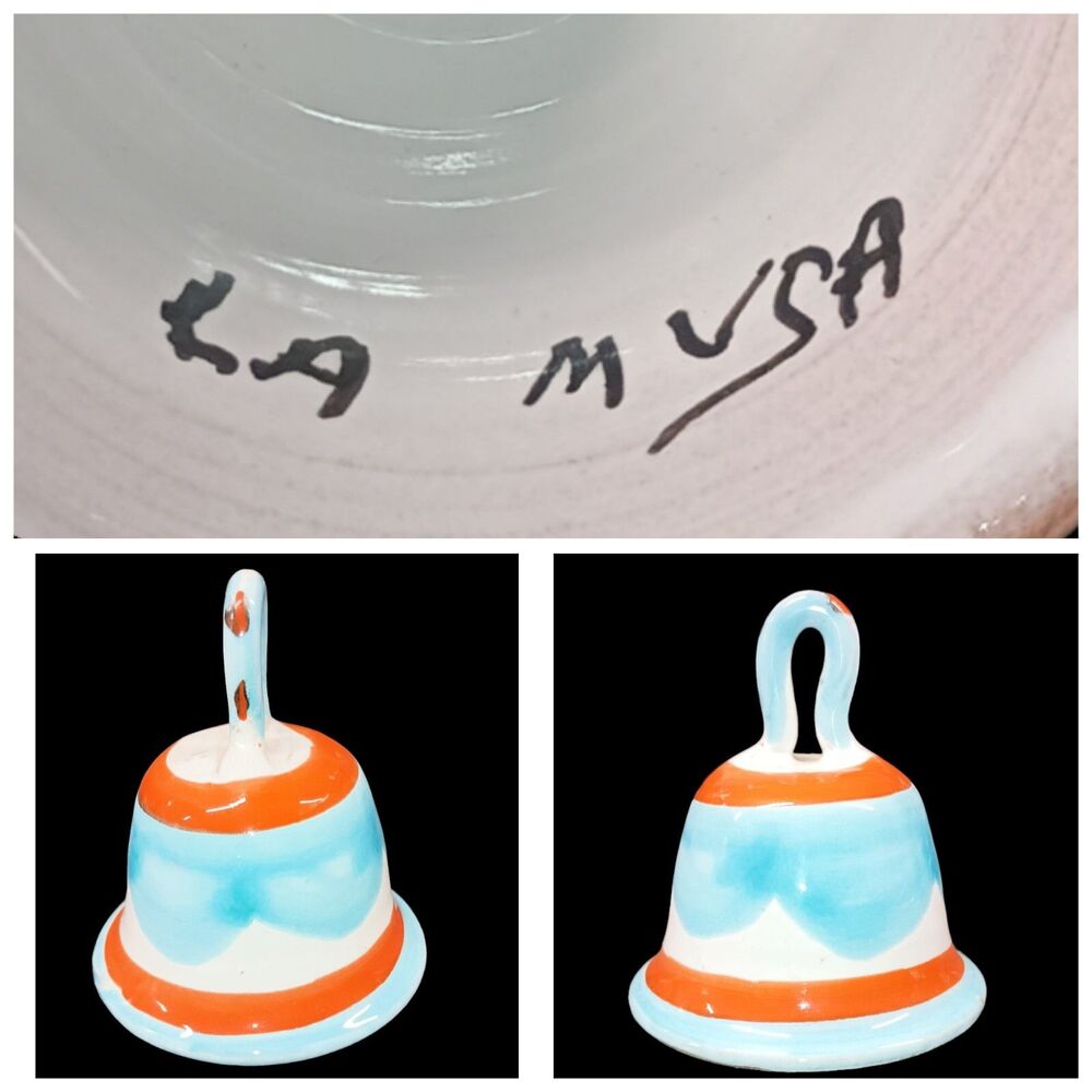 RARE Vintage La Musa Hand Made Painted Signed Art Clay Pottery Bell Italy 3"